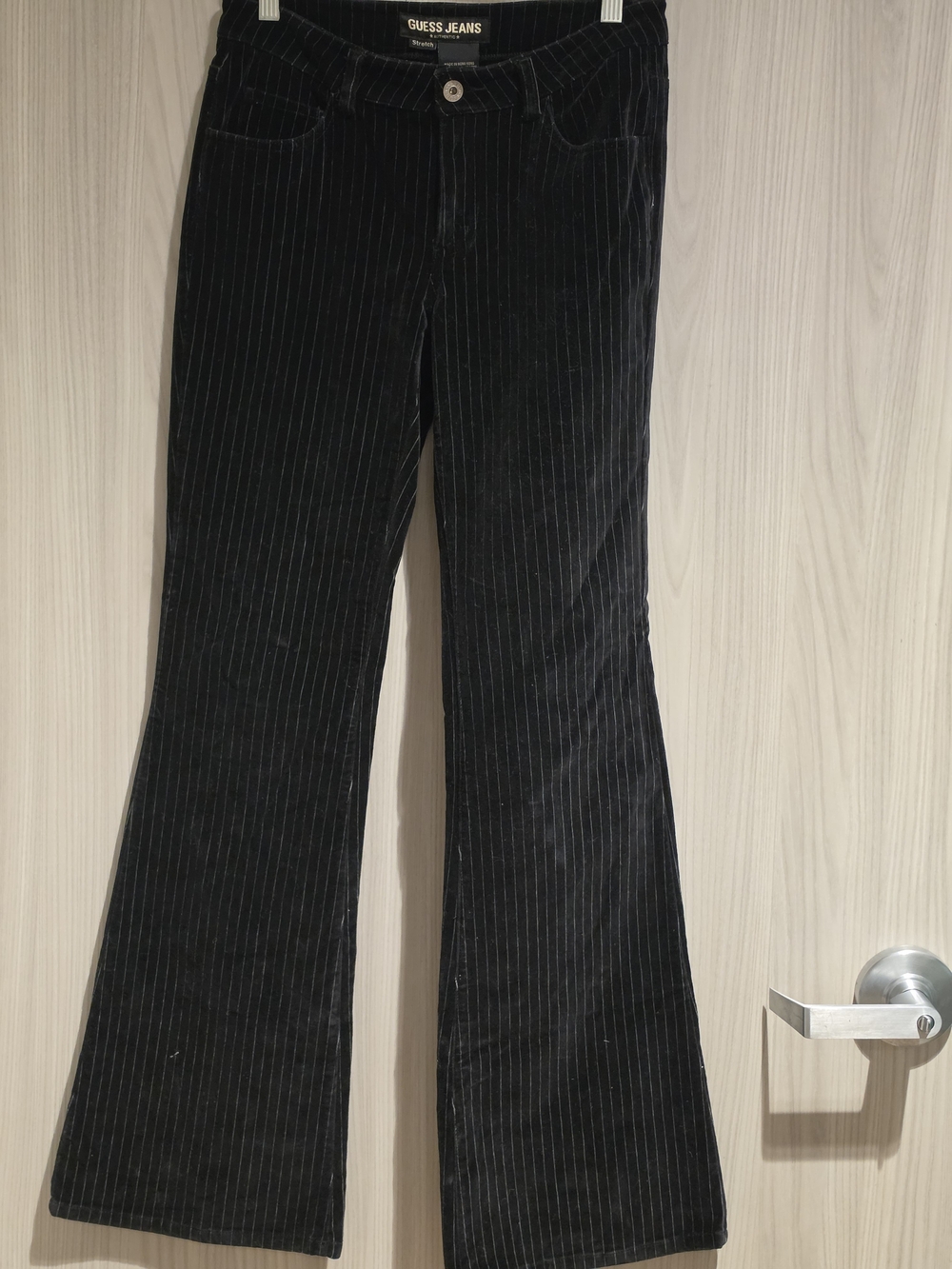 Guess Women's Black Pinstripe Flared Velvet